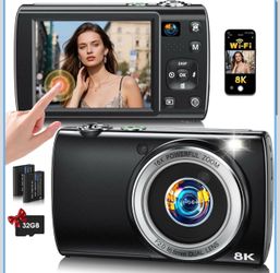 New in Box 8K Digital Camera Built In WiFi 88MP Vlogging Dual Lens Touch Screen 32GB