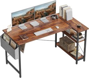 L-Shaped Computer Desk with Storage Shelves & Side Pocket - Great Condition