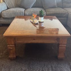 Heavy Square Wood Coffee Table – Thick Wood Top, Sturdy Living Room Table