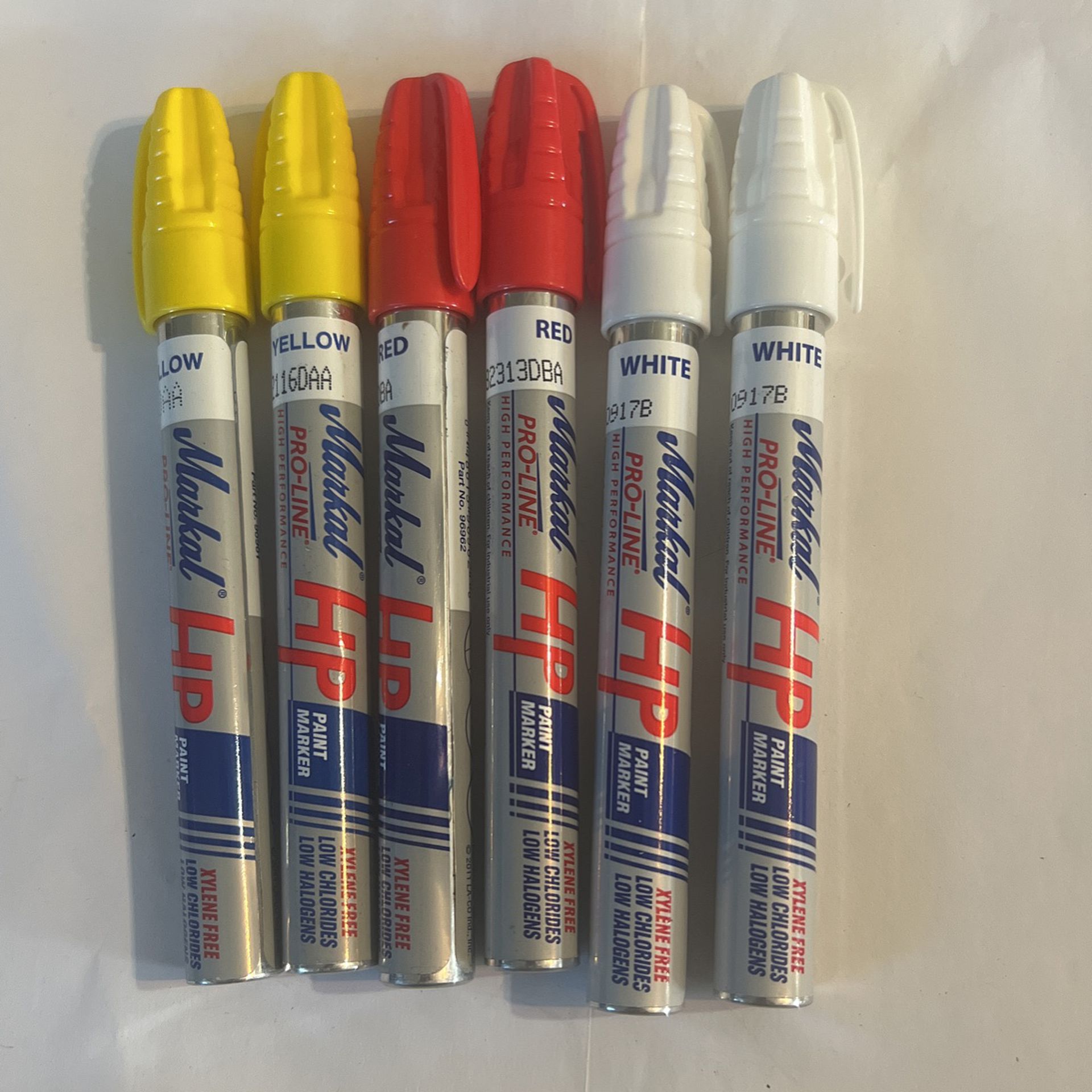 Markal Pro-Line HP Medium Paint Markers, 1/8", 2 Yellow 2 Red And 2 White 