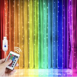 Window Curtain String Lights,Yootte 300 LED RGB Fairy Lights, 17 Color Changing Multi-Modes Backdrop Light with Remote, Waterproof Colorful String Lig