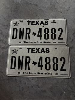 Texas TX Lone Star State License Plate DWR 4882 Set Of 2