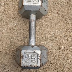 SINGLE 25 lb Pound Dumbbell Cast Iron Hex Weight LBS Hexagon (25 LBS TOTAL)