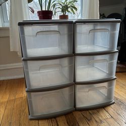 Set of 2 Plastic Storage Bins - 3 Drawers eachs