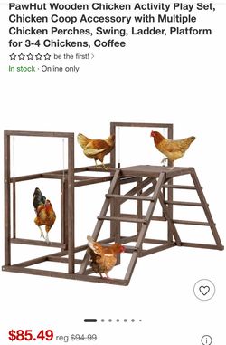 PawHut Wooden Chicken Activity Play Set, Chicken Coop Accessory with Multiple Chicken Perches, Swing, Ladder, Platform for 3-4 Chickens, Coffee