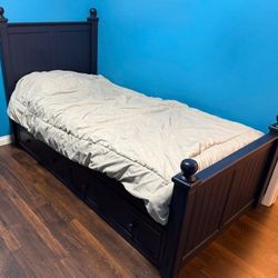 Twin Size Bed With Mattress and Drawers 