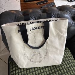 Karl Lagerfeld Cannees Canvas Tote Tan Black