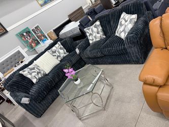 Dark Gray Ribbed Fabric Sofa Set