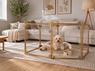 Modern Pet Playpen- Gold trim and clear acrylic