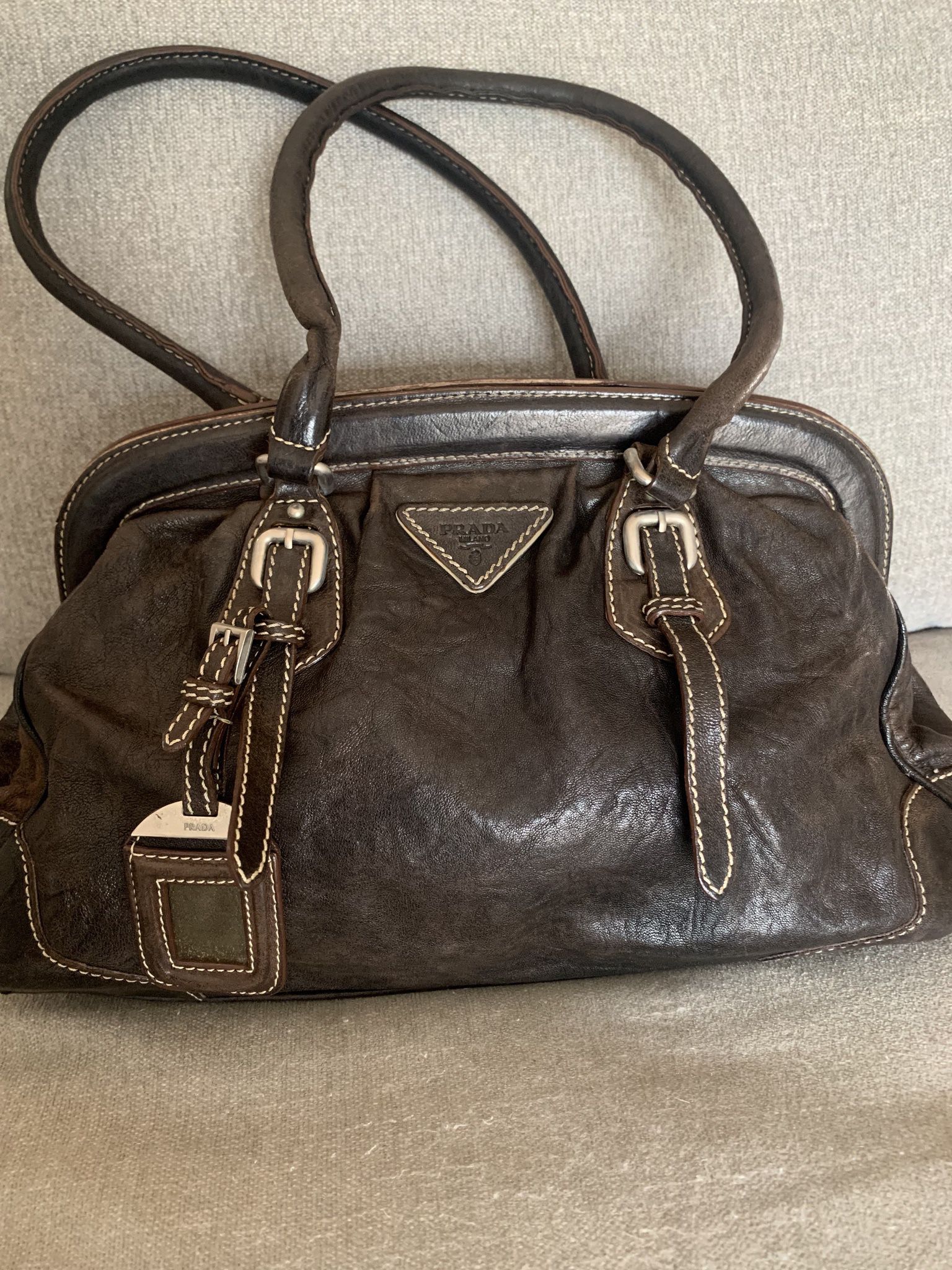 Prada Vintage dark brown leather doctor or bowling bag