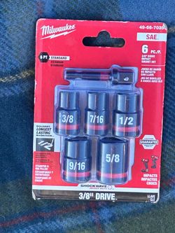 Milwaukee 6-pc 3/8” SAE Deep Impact Socket Set. 49-66-4417
