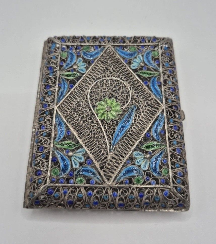 Portuguese Manueline Style Silver Filigree Plique-à-Jour Cigarette Case