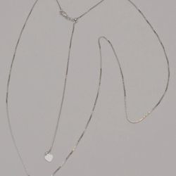 14K White Gold Adjustable Waist Chain Box Link Heart Charm Up to 30 Inches