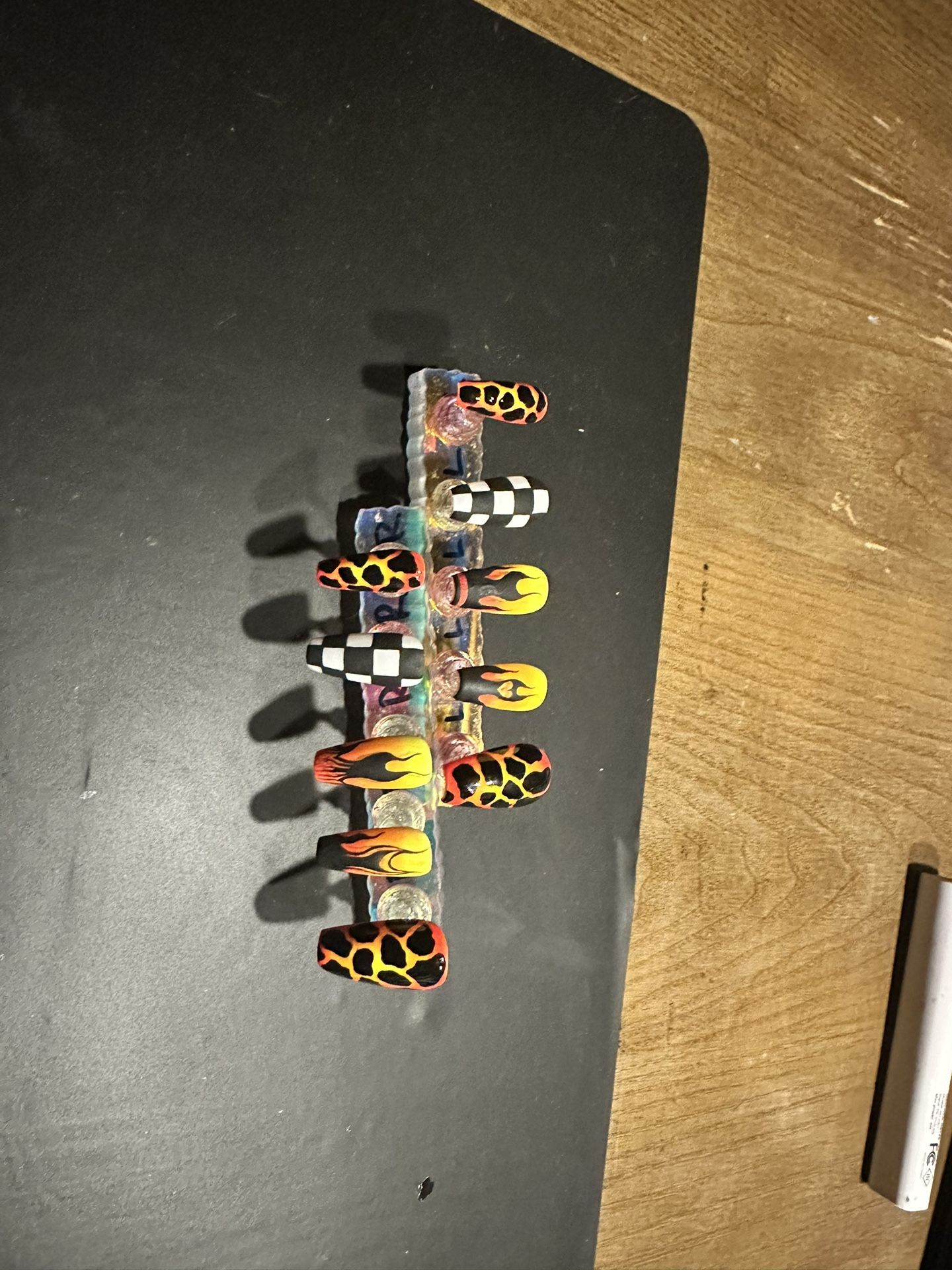 Medium Coffin Racing Style Nails- Custom, Hand painted