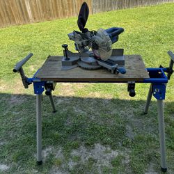 7 1/4” Sliding Compound Miter Saw, Stand Extendable 12’ Span, Saw blades 