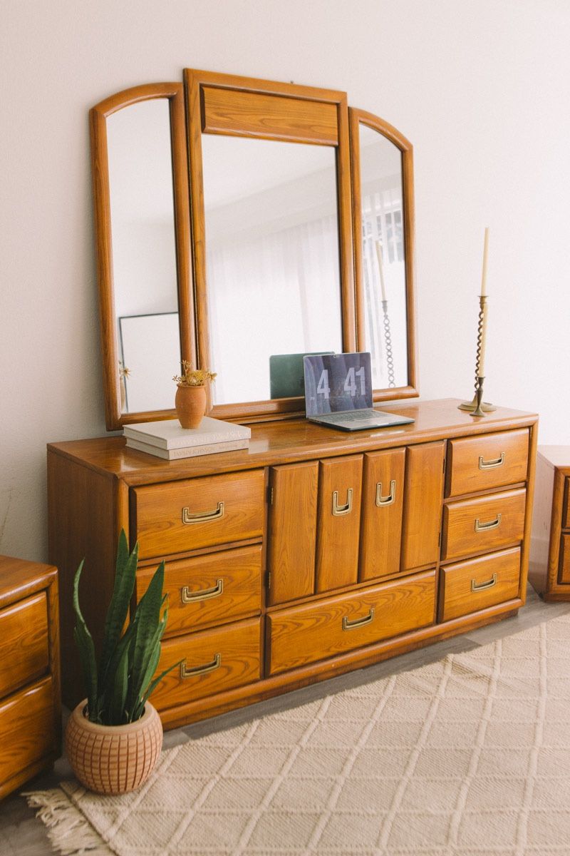 FREE DELIVERY 🦊 VTG MCM Boho 9 Drawer Dresser w Mirror Brass