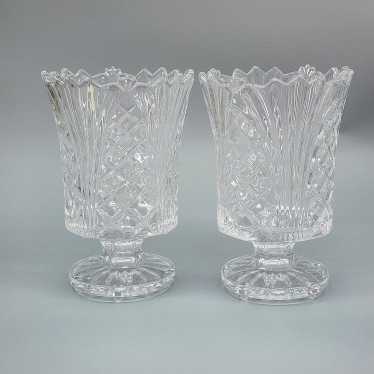 Vintage Crystal Vase Pedestal Footing Set Of 2-Pc