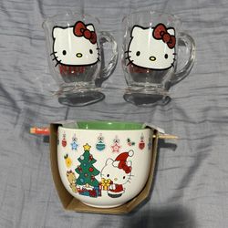 Hello kitty Christmas Bowl And Mugs Set 