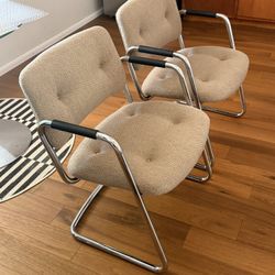 Vintage 1960s Cantilever Gray Tweed Steelcase Chairs (2)
