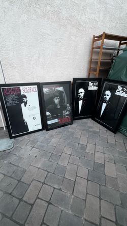Set of 5 Framed Movie & Lakers Posters – Scarface, The Godfather & Lakers