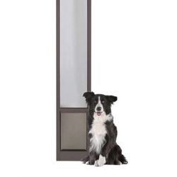 PETSAFE 1-PIECE SLIDING GLASS PET DOOR FOR DOGS AND CATS - ADJUSTABLE HEIGHT 75 7/8" TO 81"- LARGE, BRONZE