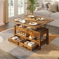 Lift Top Coffee Table with Storage, Multi-Function Dining Table, 39"Wide, Rustic Brown