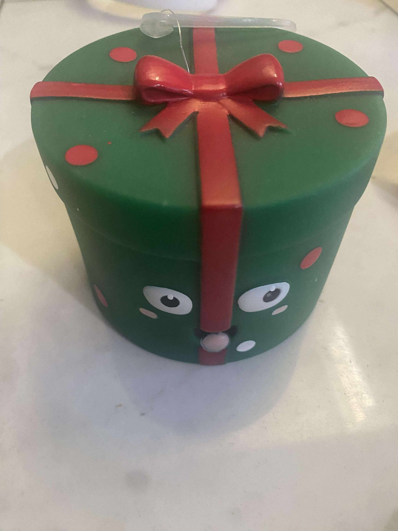 Rubber Christmas Gift Present Round Green Box Dog Squeeky Toy