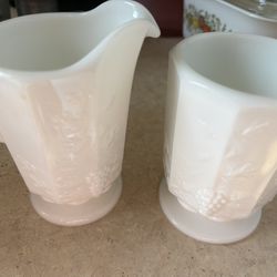 Vintage Westmoreland Glass “Paneled Grape” White Milk Glass Creamer & Open Sugar