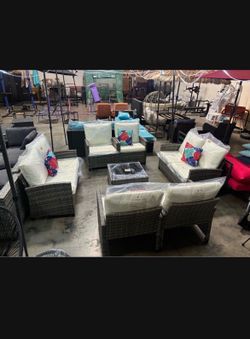 Only $395! Set of 7pcs Outdoor Set With Arm Chairs in Beige. (throw pillows not included).