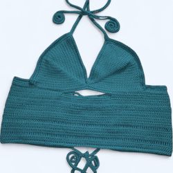 Turquoise Crochet Halter Crop Top 