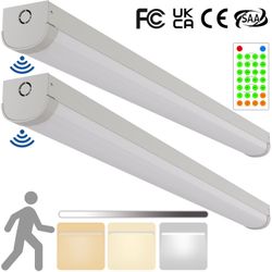 2 Pack 4FT Tri-Level Motion Sensor LED Linear Strip Stairwell Light with Remote 2 Watt CCT Selectable 20W/40W 2500lm/5000lm 3000K/4000K/5000K Dimmable