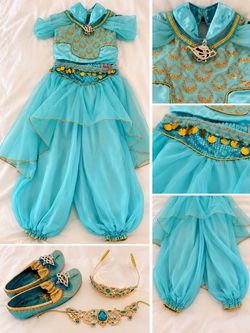 Disney Princess Jasmine Costume Size 4 + Shoes, Tiara & Jewelry – Complete Set