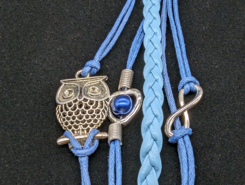 Silver Owl Multi Strand Blue Bracelet 