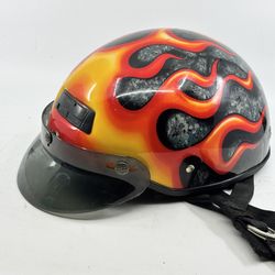 Harley Davidson Flames Half Helmet DOT Black Orange Red Visor Medium