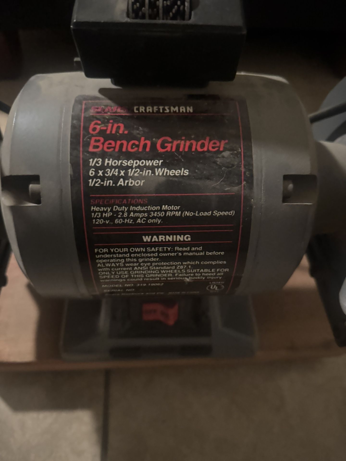 Craftsman 6” Bench Grinder