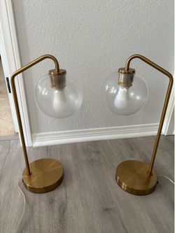 Pair of Mid-Century Modern Brass Globe Table Lamps