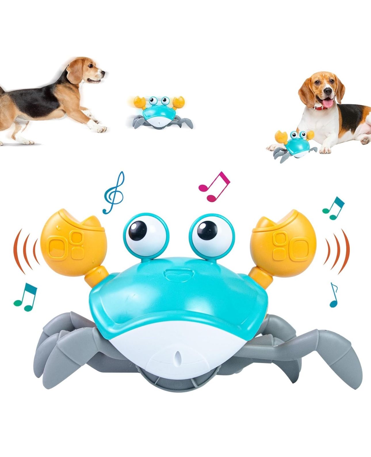 Crawling Crab Dog Toys, Interactive Toys with Automatically Avoid Obstacles, Dancing Crab Toys with Music Sounds & Lights, USB Rechargeable, Fun Movin