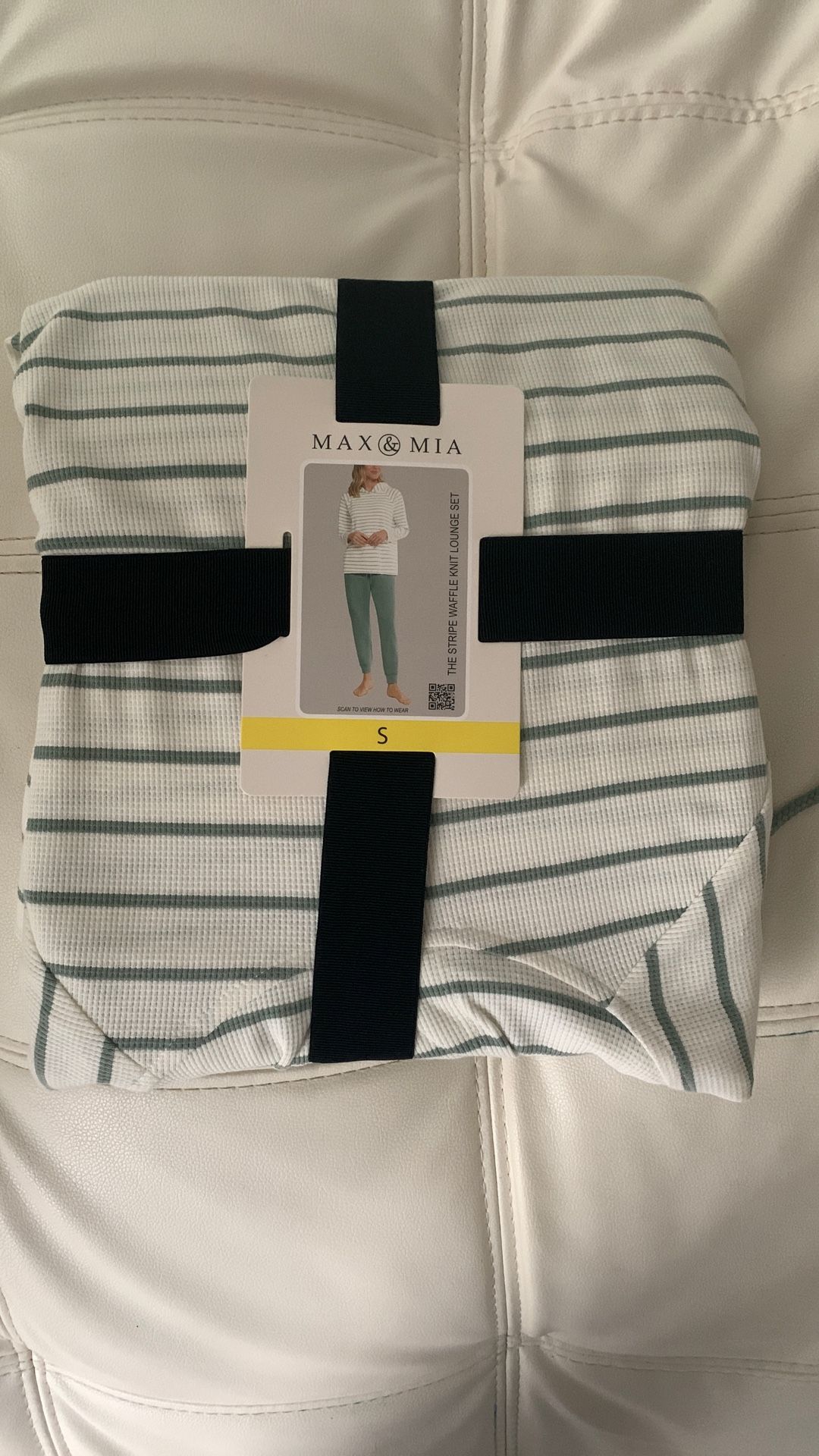 Max & Mia Women's 2 Piece Stripe Waffle Knit Lounge Set, Hoodie and Jogger
