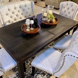 Jeanette Black/Linen Dining Room Set (Dining table and Chairs