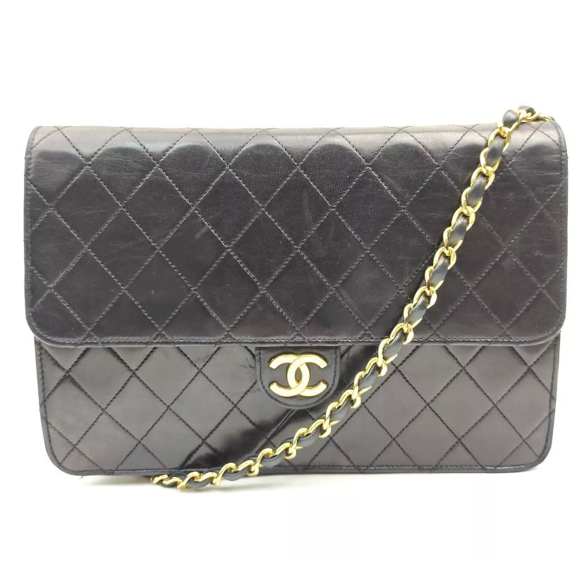 Original Vintage Chanel Black Quilted lambskin Handbag