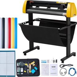280*Vinyl Cutter Machine, 34 in / 870 mm Max Paper Feed Cutting Plotter, Automatic Camera Contour Cutting LCD Screen Printer with Stand Adjustable For