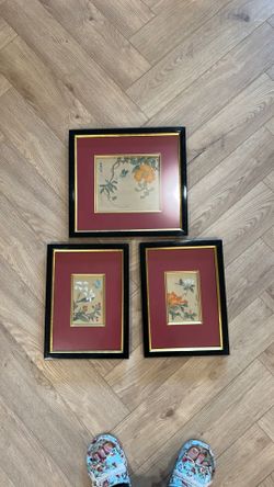Vintage hand painted silk prints