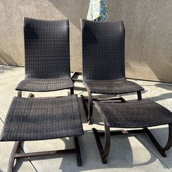 Pair Of Oversize Spring Lounge Chairs With Ottomans