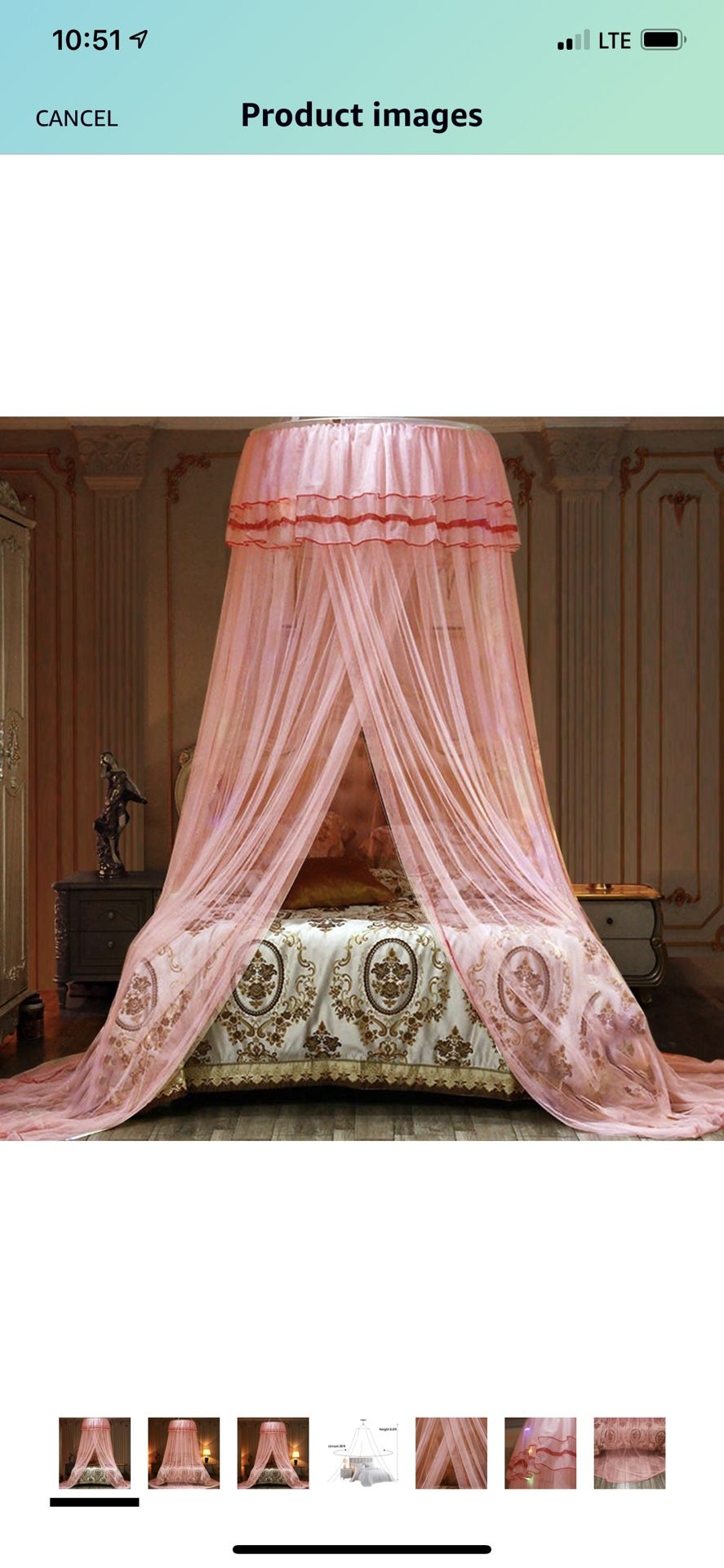 Bed Canopy Lace Mosquito Net for Girls Beds, Unique Princess Play Tent Mesh Canopies Large Lace Dome Curtain Drapes Home & Travel (Pink) Used Before！！