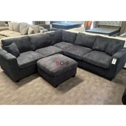 Black  / Beige / Fog / Dark Gray Corduroy Sectional Sofa With Ottoman 