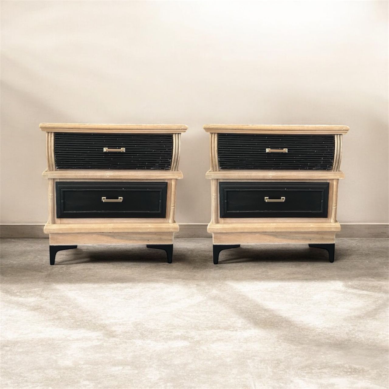 β¨ Modern Coastal Black & Natural Wood Nightstands β Set of 2 β¨