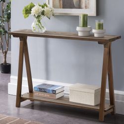 Solid Wood Console Tables - 43.3" Pinewood Farmhouse Rustic Hallway Table, Brown 