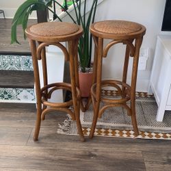 2 LINON RAE Rattan Bar Stools