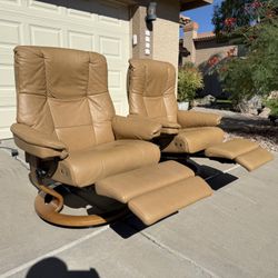(2) Ekornes Stressless Mayfair Power Recliners with Adjustable Ottoman