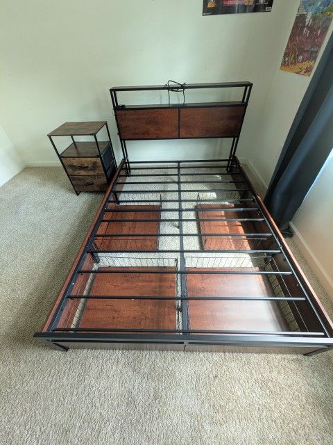 17 Stories Antioch Modern Full-Size Bed Frame with 4 Storage Drawers, LED Headboard & Matching Nightstand
